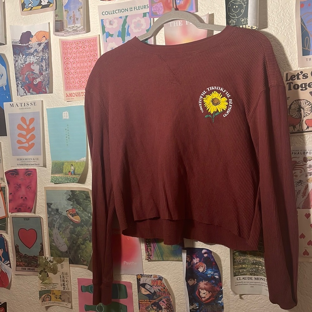 Maroon Cropped Thermal Long-sleeve